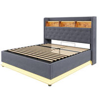 POLSTERBETT LED 160/200 cm grau mit USB-Ladeanschluss und hydraulischem Stauraum - Grau, Textil (160/200cm) - OKWISH