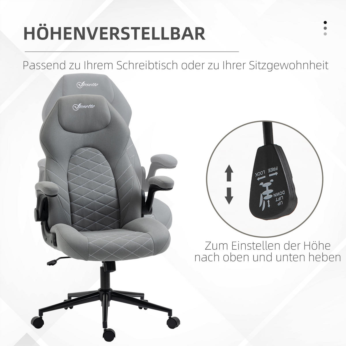 BÜROSTUHL, Ergonomischer Schreibtischstuhl, Computerstuhl mit Wippfunktion - Hellgrau, Kunststoff (69.5/122/65.5cm) - Vinsetto