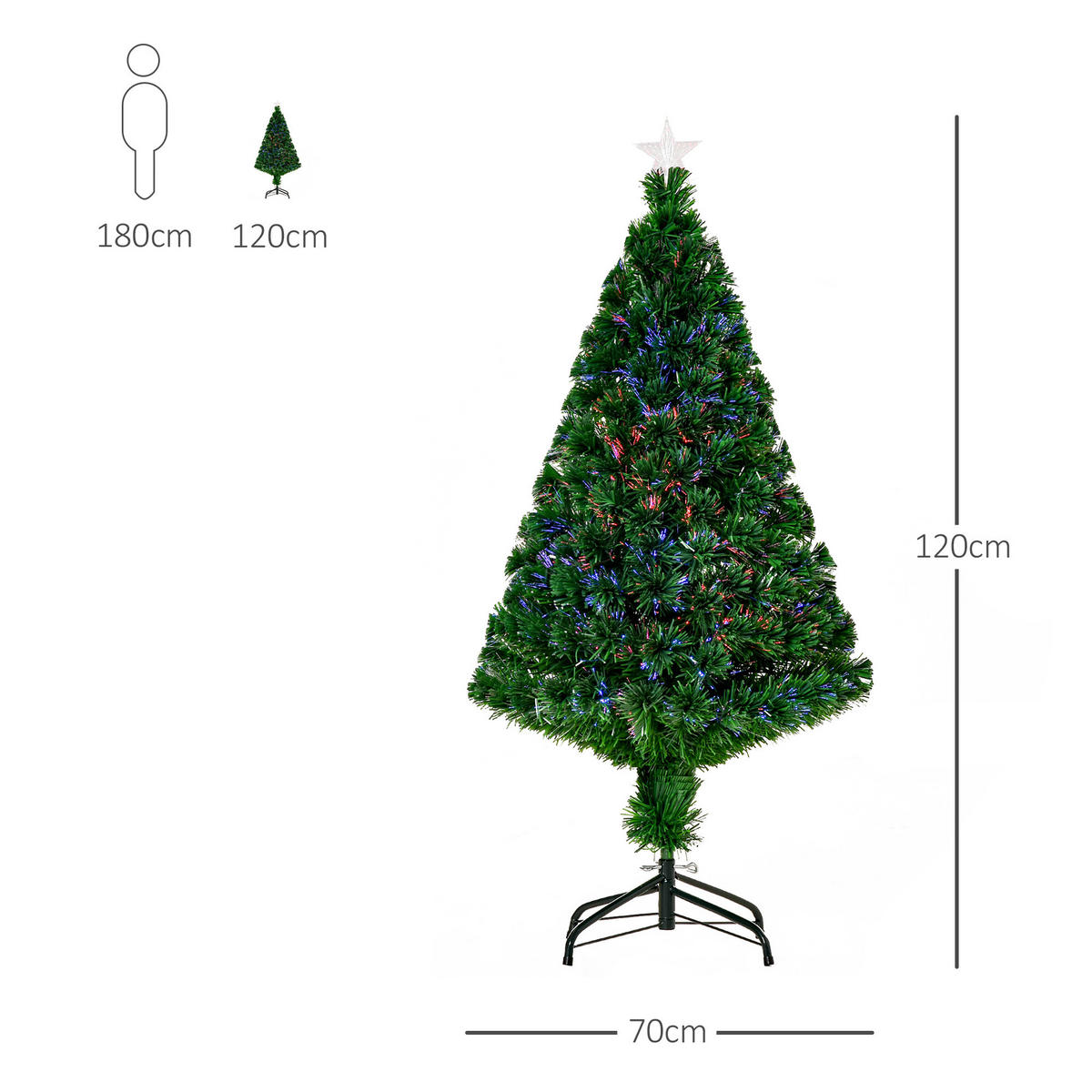 WEIHNACHTSBAUM Tannenbaum Christbaum LED Lichtfaser Baum Stern 8 Modell - Grün, Metall (120cm) - HOMCOM