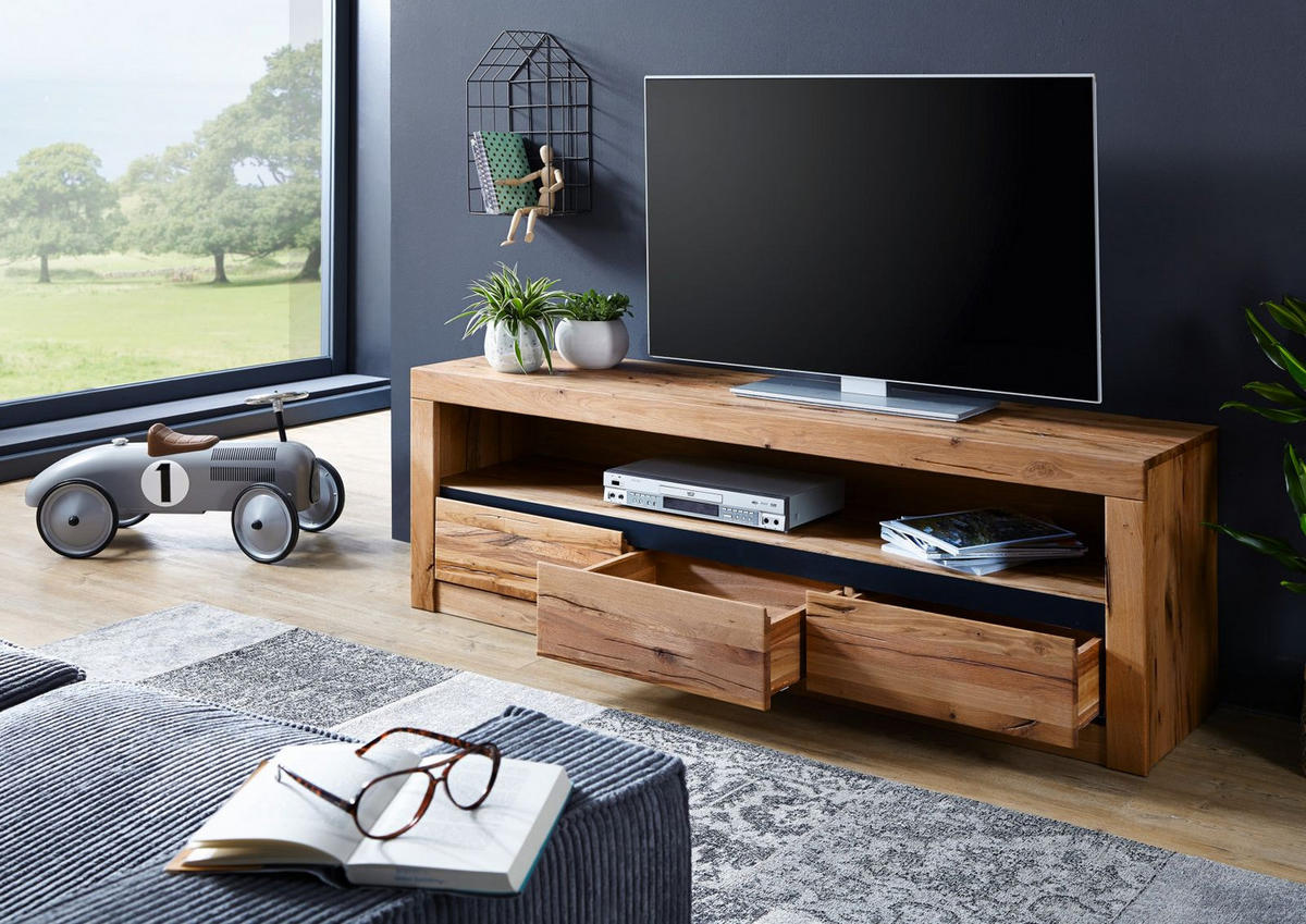 TV-BOARD Wild-/Zerreiche 165x42x55 natur geölt MONTREUX #104 - Naturfarben, Holz (165/55/42cm) - Massivmoebel24