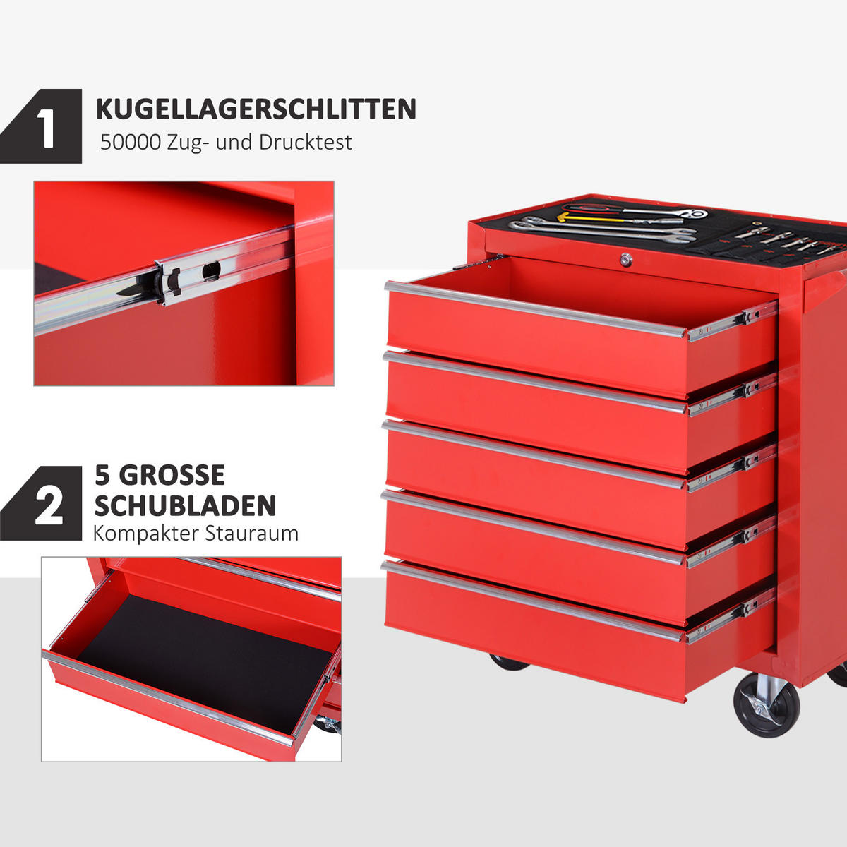 WERKSTATTWAGEN mit Rollen, Stahl, Rot - Rot, Metall (69/75/33cm) - DURHAND