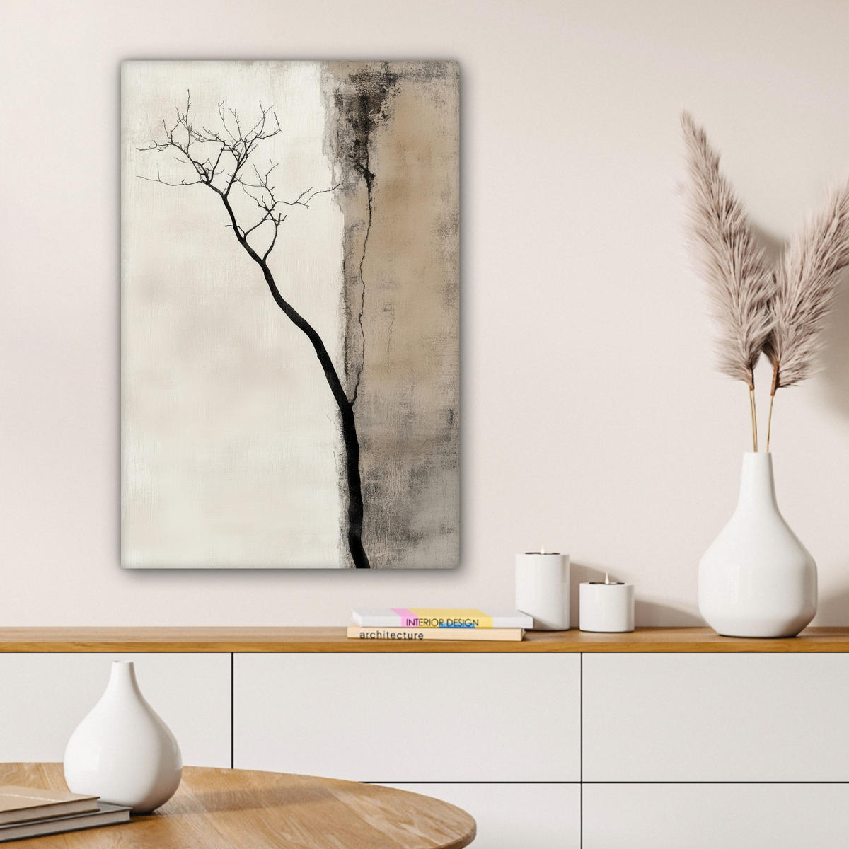 LEINWANDBILD Wabi sabi - Pflanze - Beige Wanddeko 40x60 cm - Taupe, Textil (40/60cm) - MuchoWow