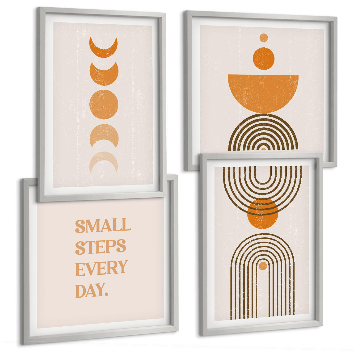 BILDER SET 4er Set - 50x50 cm & 40x60 cm Silberner Rahmen - Minimalistische Boho-Muster - Silberfarben, Kunststoff (50/50cm) - TULUP