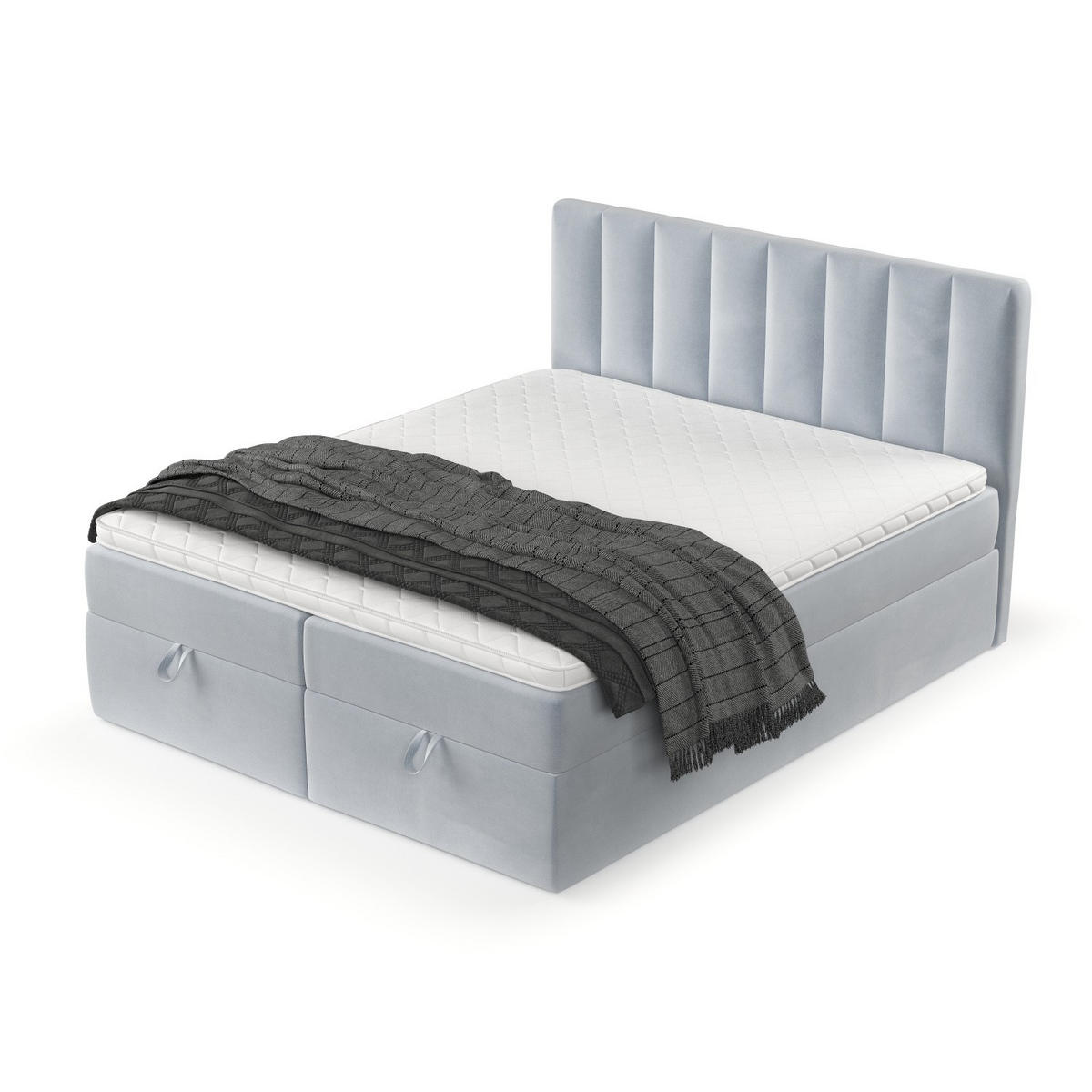 BOXBETT Lusso 200/200 cm Hellgrau im Paros Stoff - Hellgrau/Schwarz, Holz/Holzwerkstoff (200/200cm) - AltaBeds