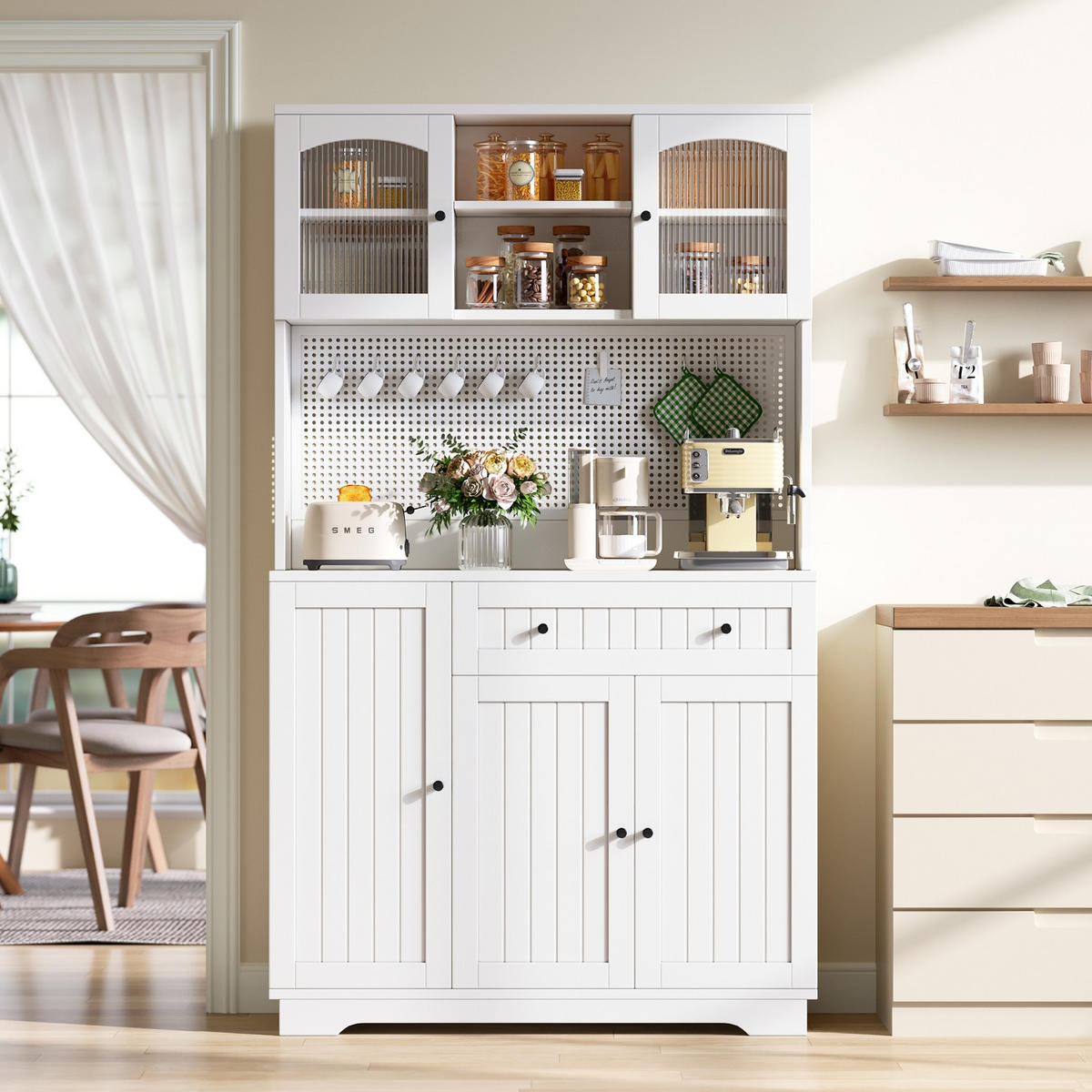 KÜCHENSCHRANK103,5/180/40 cm, Spanplatte, Weiß, VERSTELLBARE EINLEGEBÖDEN, Hochschrank mit Lochblech für Küche und Esszimmer - Weiß, Holzwerkstoff (40/180/103.5cm) - Rolipo