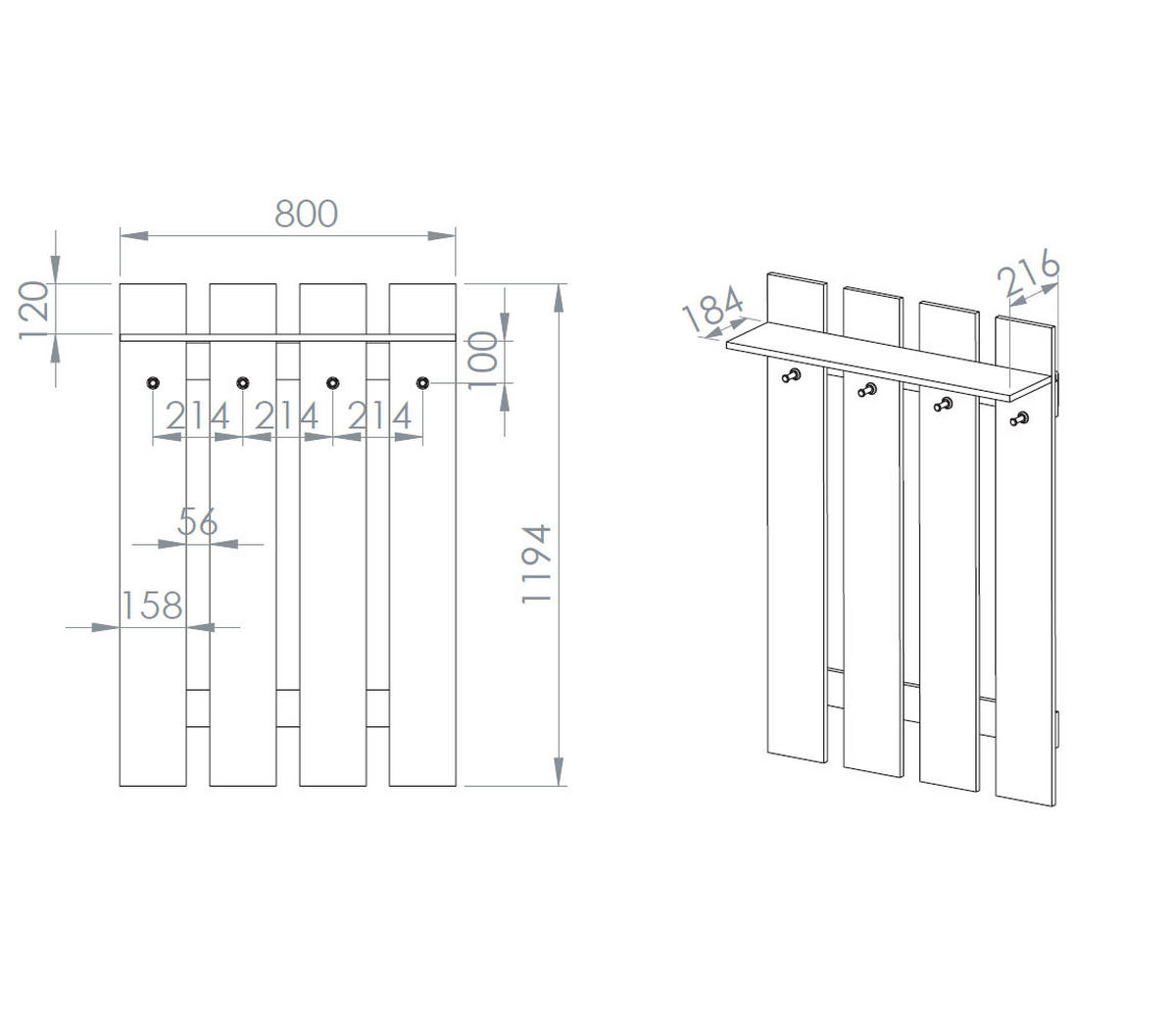 GARDEROBENPANEEL Renes Eiche Artisan 80 / 22 / 119cm - Hellbraun, Holz/Holzwerkstoff (80/119/22cm) - Feldmann-Wohnen