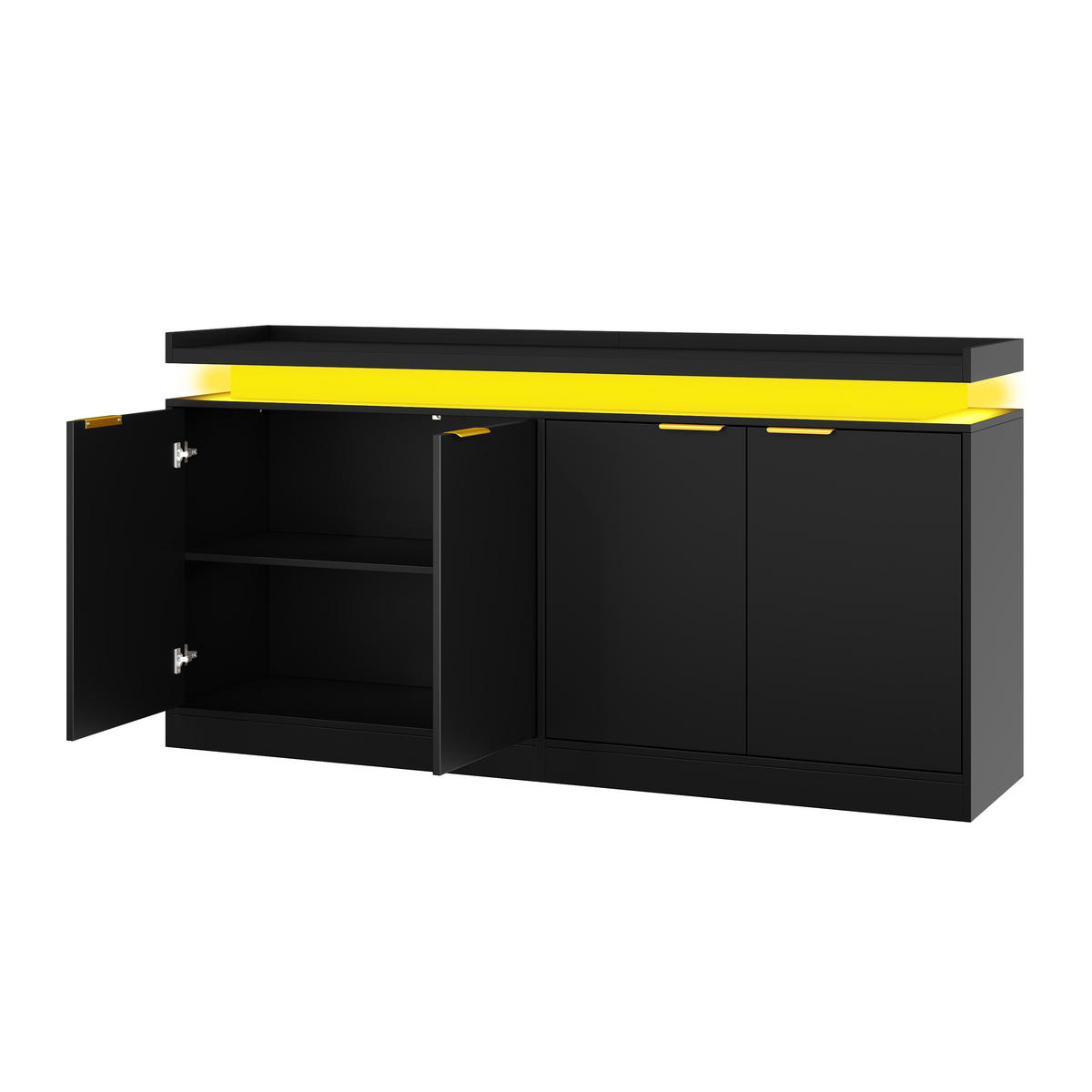 SIDEBOARD DE-38751 160/39/83 cm LED-Beleuchtung und 4 Türen Schwarz - Schwarz, Holzwerkstoff (160/83/39cm) - ComfortXL