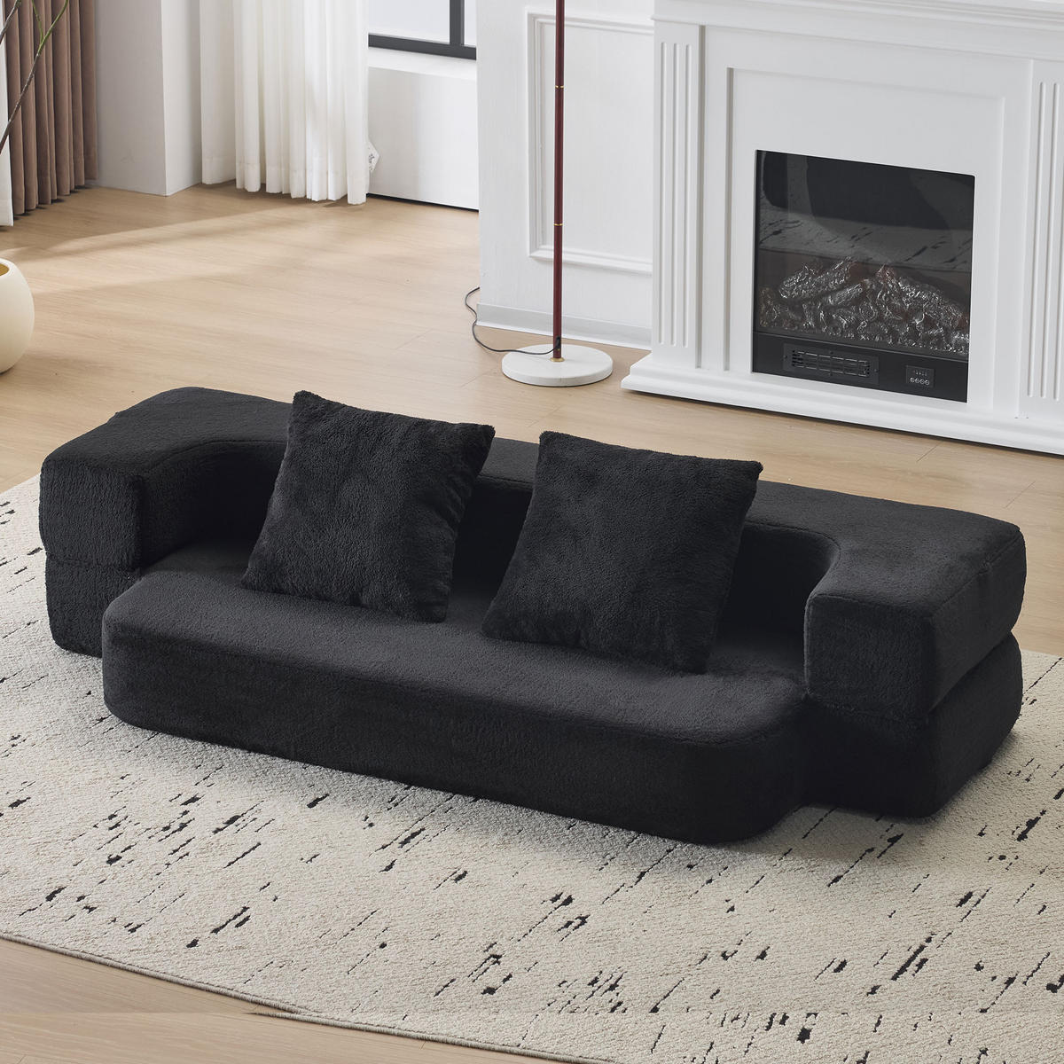 2-SITZER SCHLAFSOFA Stoff Schwarz klappbar mit Kissen - Schwarz, Textil (190/48/104cm) - WISHDOR