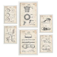 POSTER Set Mit 6 Plakaten Mit Basketball Patenten Im Vintage Stil A3 & A4 Weißer Rahmen - Weiß, Papier (29/3cm) - Nacnic
