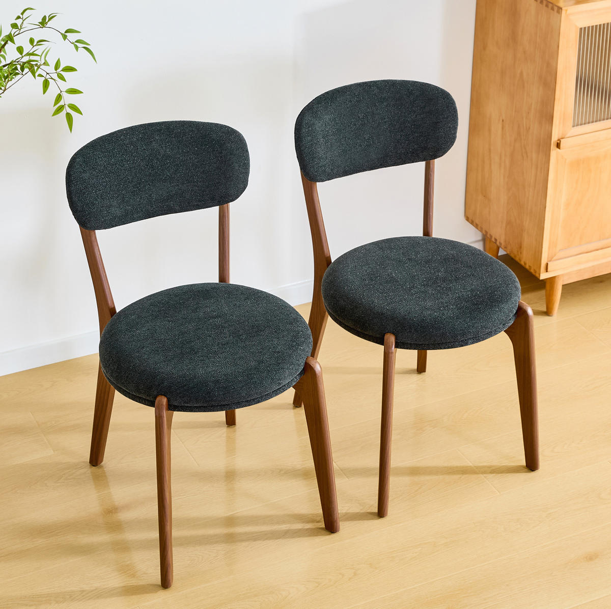 ESSSTUHL 2er-Set 55,5 x 48,5 x 84 cm Leinenstoff Schwarz - Schwarz, Holz (55.5/84/48.5cm) - Meubliv