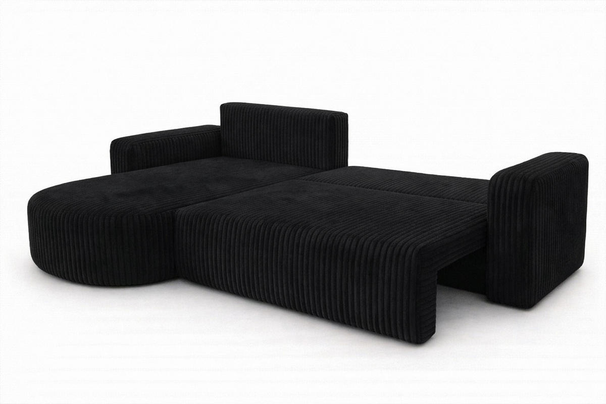 ECKSOFA Mit Schlaffunktion, Cordstoff Tilia, Schwarz, Links, ROUND ONE XL - Schwarz, Holz (271/175cm) - Kaiser Möbel