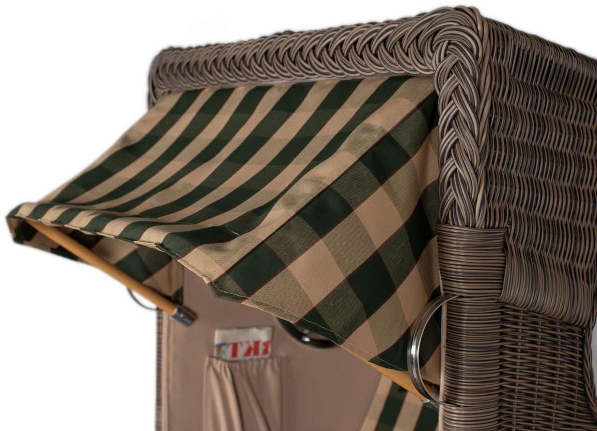 STRANDKORB Komplettset: Ammersee Single Teak Bullauge - PE grau - Modell 506 - Beige/Grün, Holz/Kunststoff (96/165/80cm) - bene living