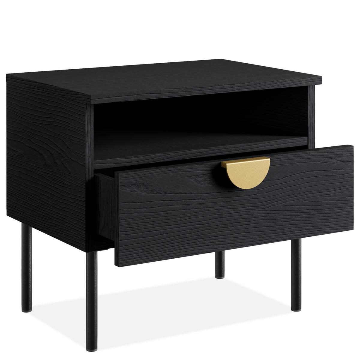 NACHTTISCH VIDIS Nachtschrank 2-er Set, Modern - Schwarz, Holzwerkstoff (50/46/35cm) - KONSIMO®