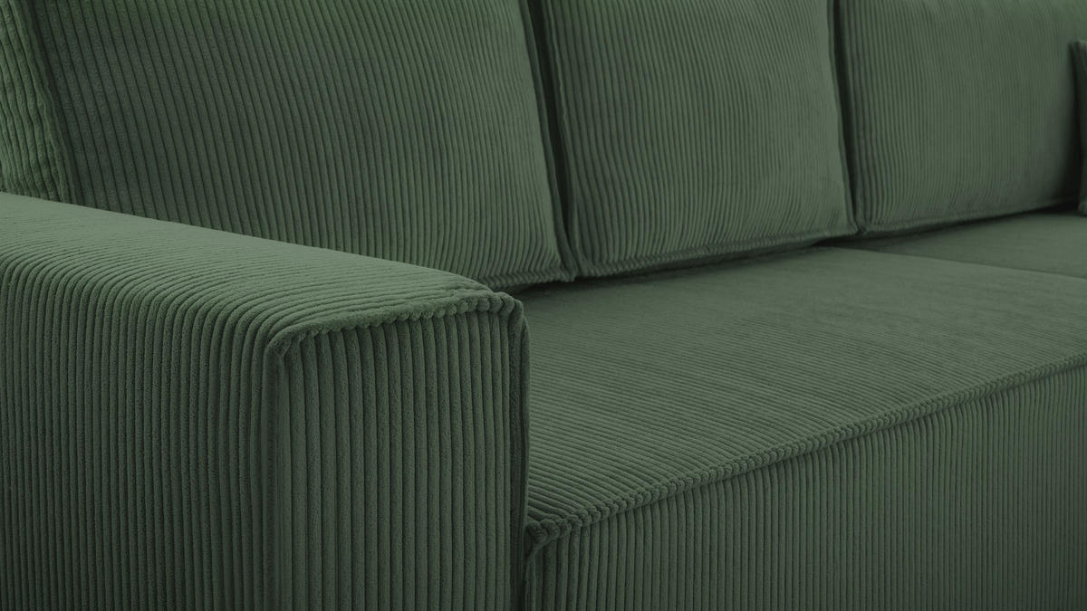 ECKSOFA L Form Cedria Dunkelgrün 287/145/85 cm mit Schlaffunktion - Dunkelgrün/Schwarz, Kunststoff/Textil (287/145cm) - AX Living