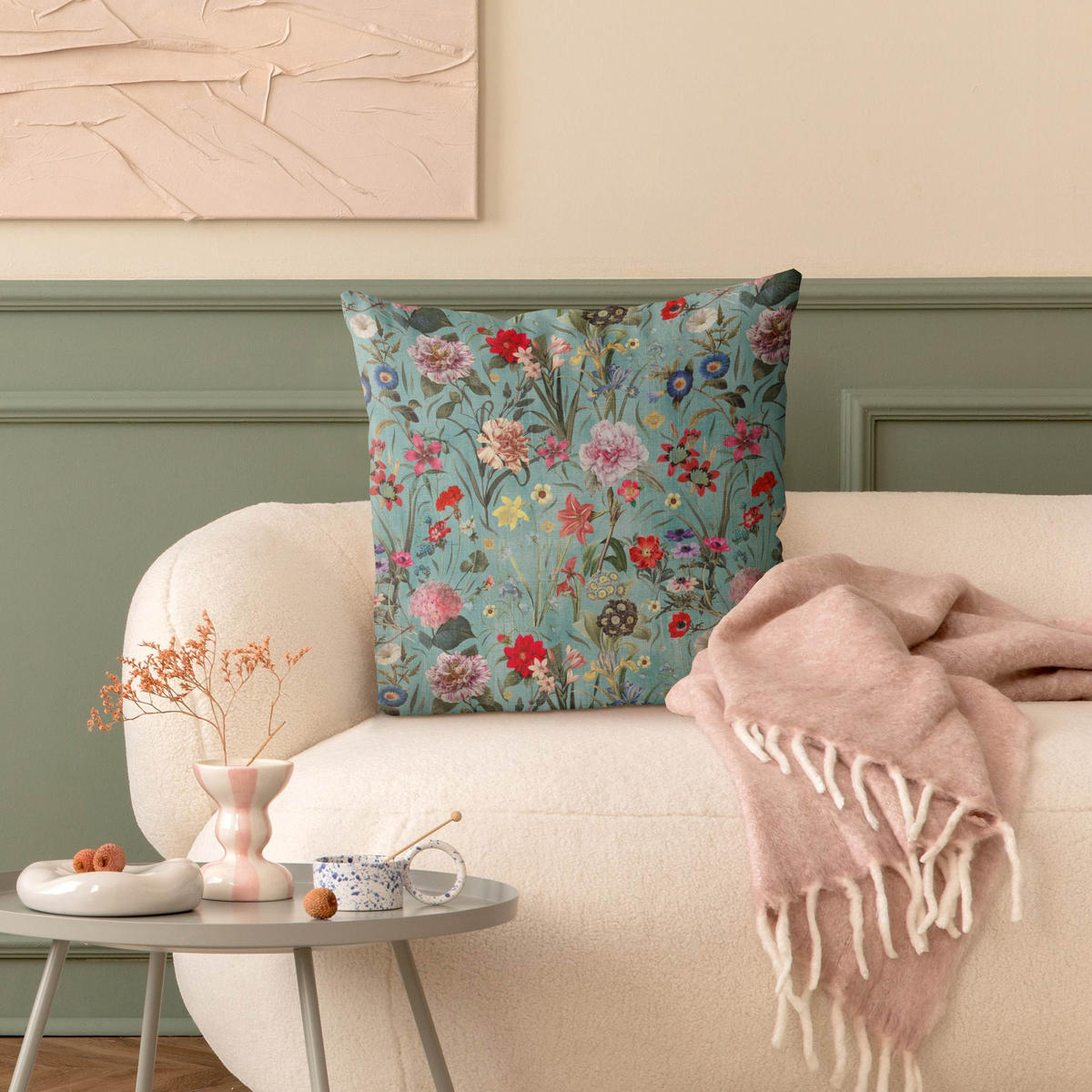 DEKOKISSEN Wildblumenwiese 50/50 cm - Grün, Textil (50/50/10cm) - Bilderwelten