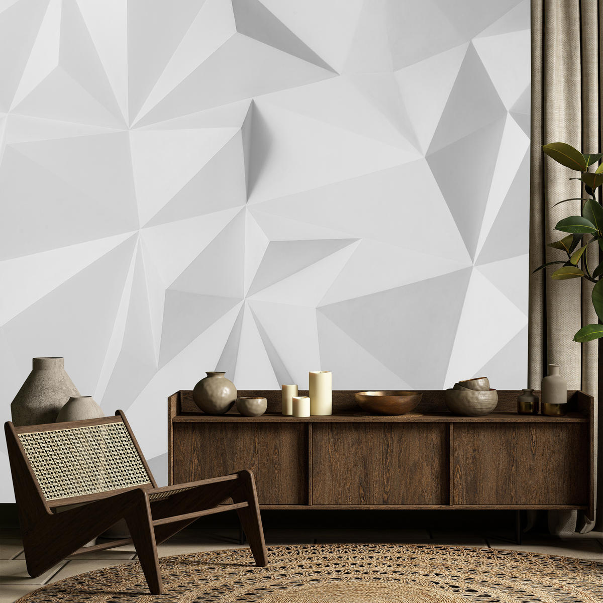 FOTOTAPETE für Büro Moderne Räumlich Abstraktion Minimalismus 350x256 - Weiß/Grau, Papier (350/256cm) - Muralo