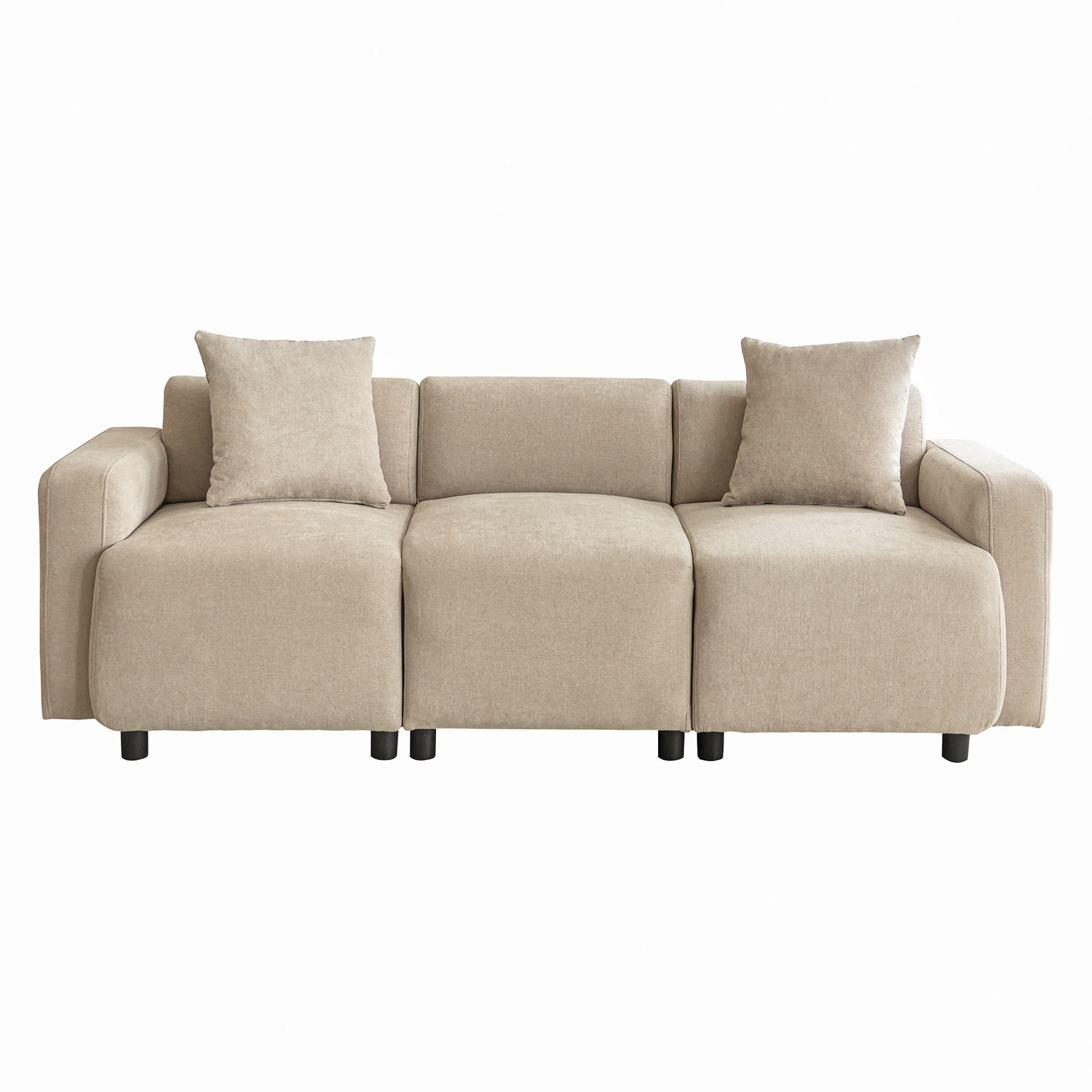 3-SITZER-SOFA 211/67/71 cm mit 2 Kissen, breiter Sitzfläche und Chenille-Bezug, Beige - Beige, Textil (211/71/67cm) - Redom