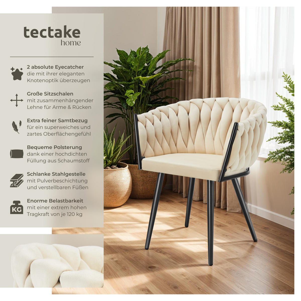 ESSZIMMERSTUHL 2er Set Astano 60 5 x 55 x 75 cm Sand - Sandfarben, Textil (60.5/75/55cm) - tectake