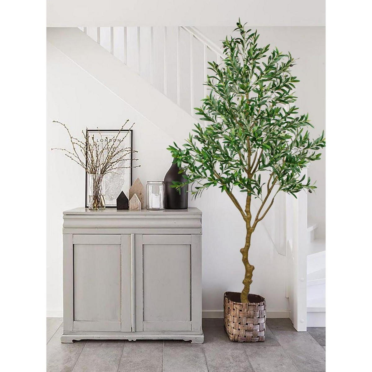 KUNSTBAUM Olivenbaum 210 cm - Olivgrün, Kunststoff (11cm)