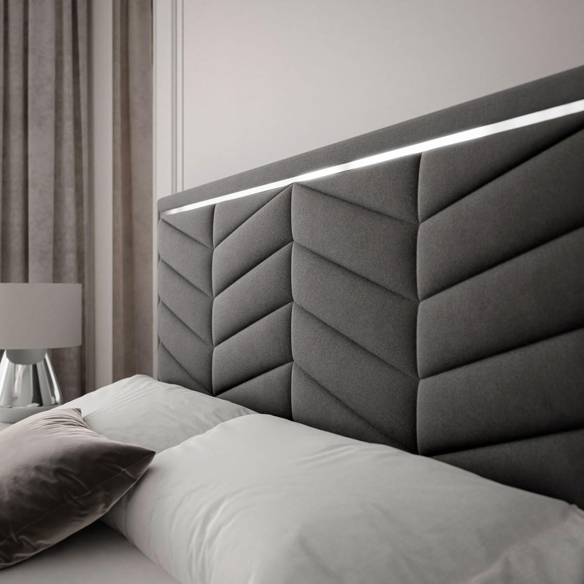 POLSTERBETT AURORA II 160x200 mit Bettkasten Jasmine 96 - Grau, Textil (160/200cm) - Lookway