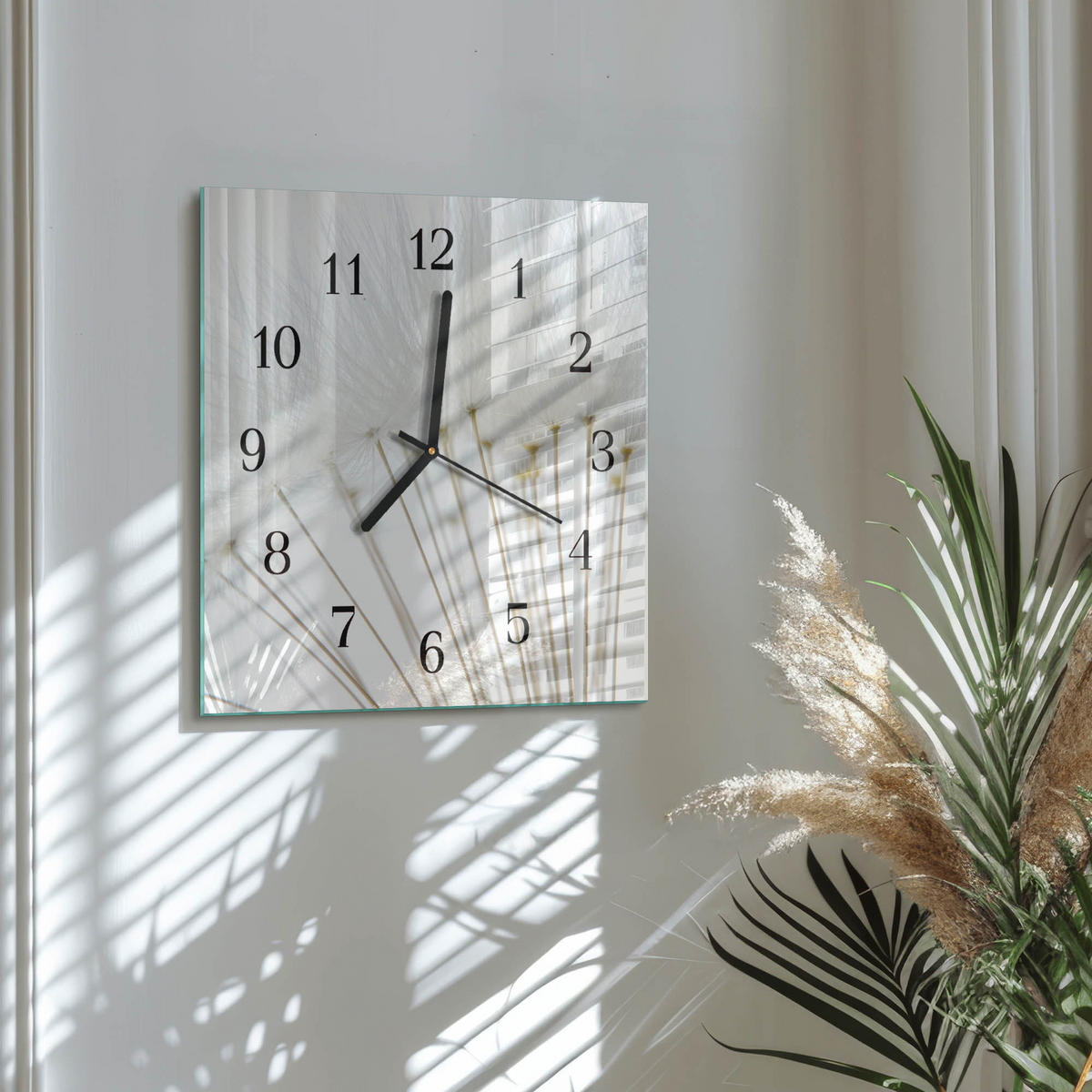 WANDUHR 30x30 cm - Löwenzahn - Weiß, Glas (30/30/0.4cm) - TULUP