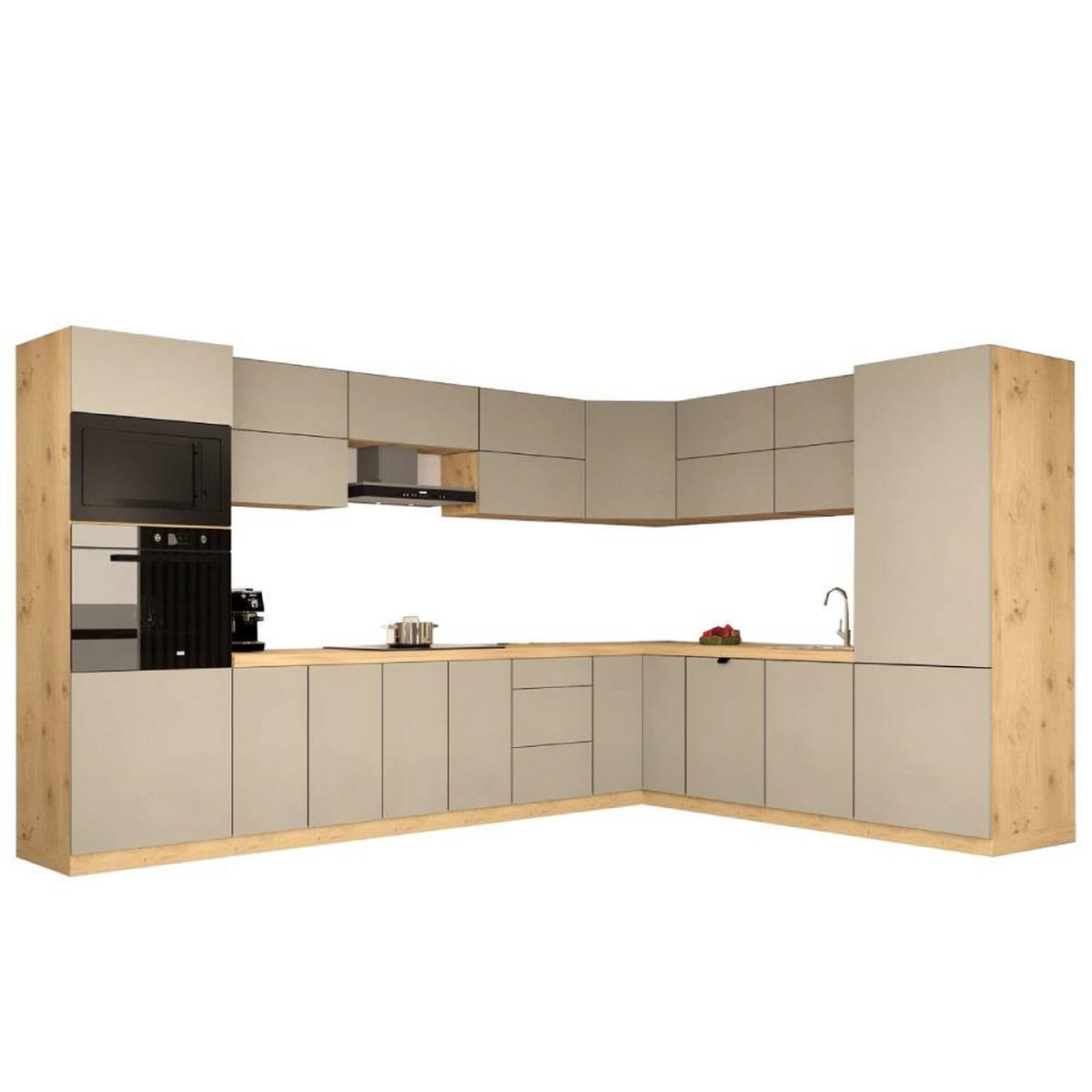 WINKELKÜCHE 360cm x 260cm- Langen KL11-M360 - in Beige/Matt - Beige, Holz (620/212/58cm)