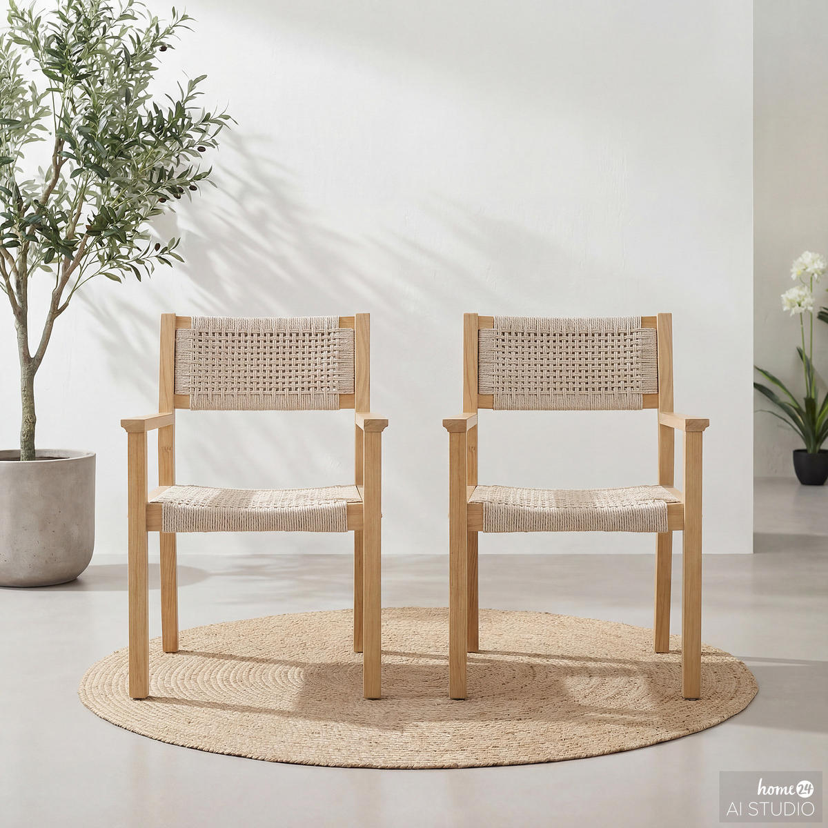 GARTENSTUHL - 2er-Set - Akazie massiv / Polypropylene - Akazie Braun / Beige - Creme/Akaziefarben, Holz/Kunststoff (60/89/59cm) - home24