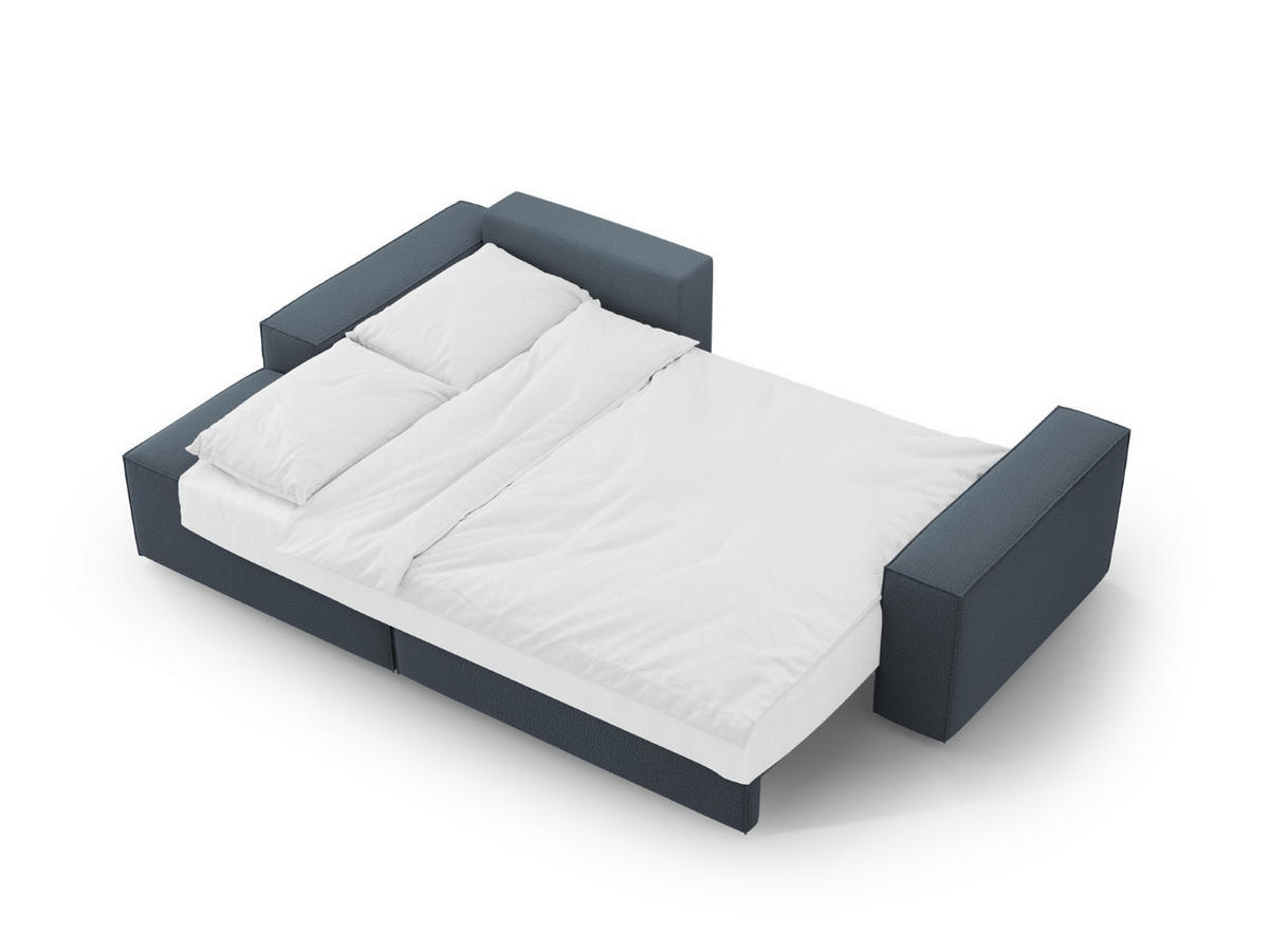 AUSKLAPPBARES-ECKSOFA links mit Container Jodie aus strukturiertem Stoff blau 3 Sitzplätze - Blau, Textil (246/151cm) - Micadoni