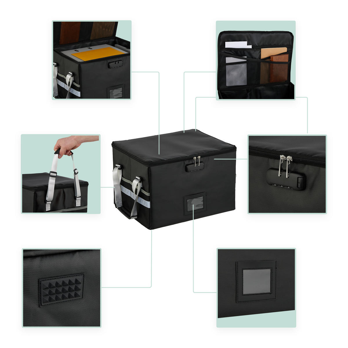 TORBA za dokumente - črna, umetna masa/tekstil (40/27/33cm) - Relaxdays