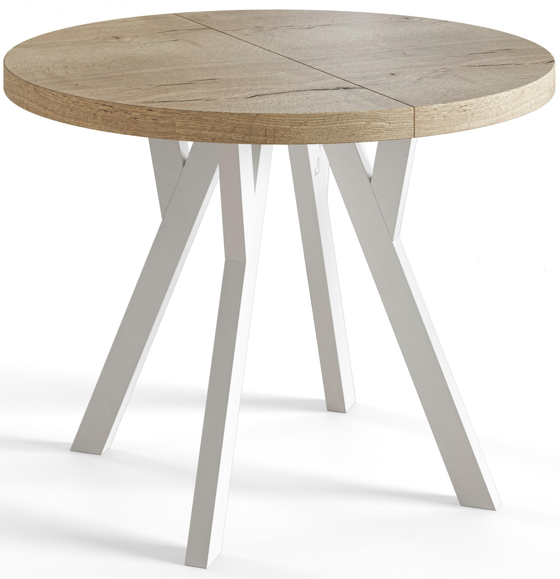 ESSZIMMERTISCH OVO, ausziehbarer Tisch 110 cm bis 210 cm, Farbe: HALIFAX, mit Holzbeinen in Farbe Weiß - Weiß/Naturfarben, Holzwerkstoff (110/110/77cm) - Alpi-Möbel