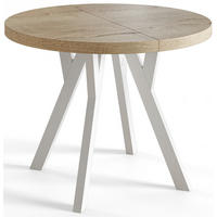 ESSZIMMERTISCH OVO, ausziehbarer Tisch 110 cm bis 210 cm, Farbe: HALIFAX, mit Holzbeinen in Farbe Weiß - Weiß/Naturfarben, Holzwerkstoff (110/110/77cm) - Alpi-Möbel