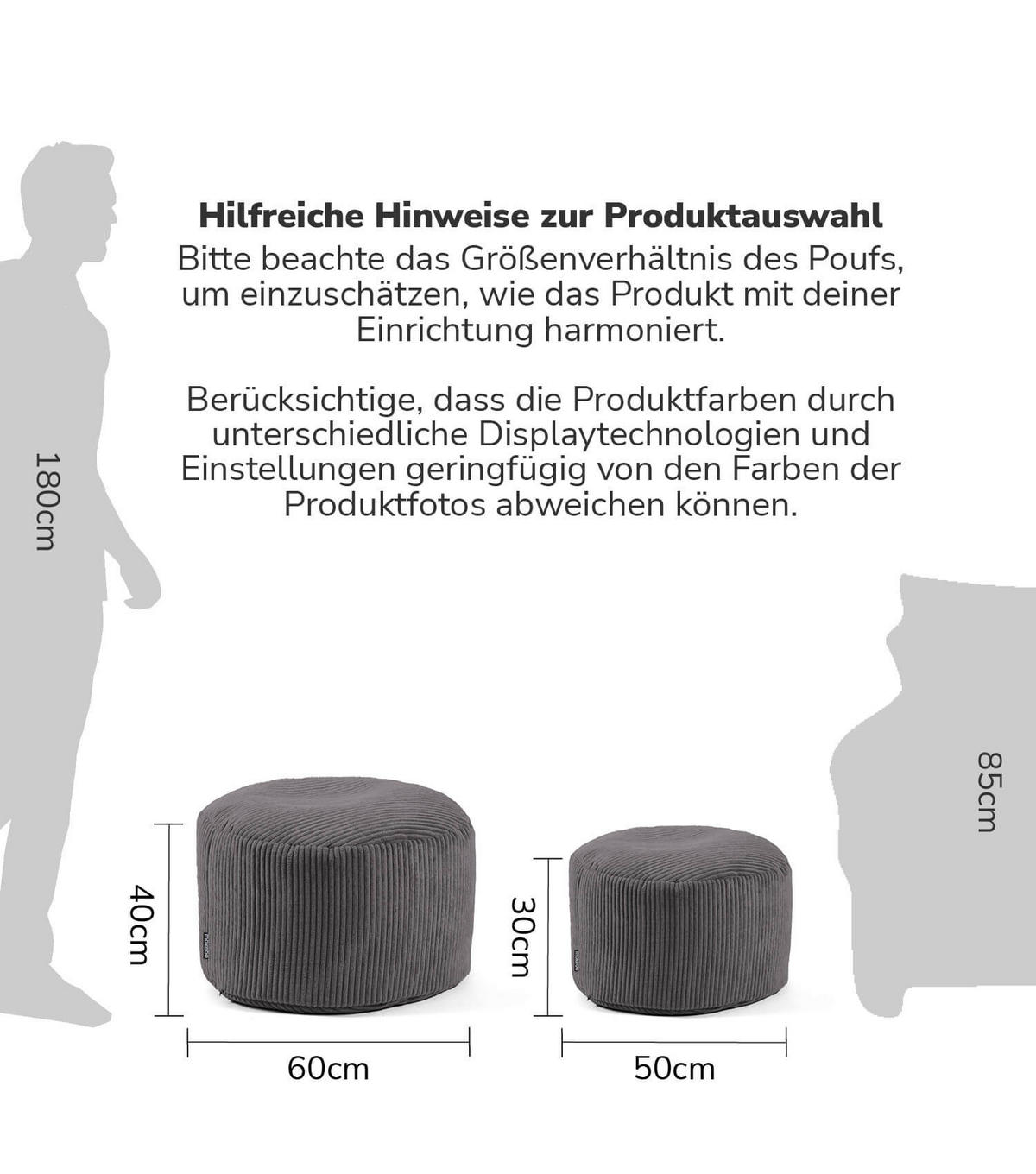 POUF Cord Der Faule Lenz - Anthrazit, Textil (60/40/60cm) - Mokebo