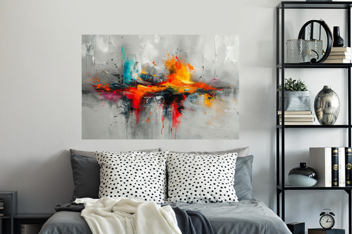 WANDTATTOO Moderne Kunst - Orange - Grau - Abstrakt 120x80 cm - Hellgrau, Kunststoff (120/80/0.1cm) - MuchoWow