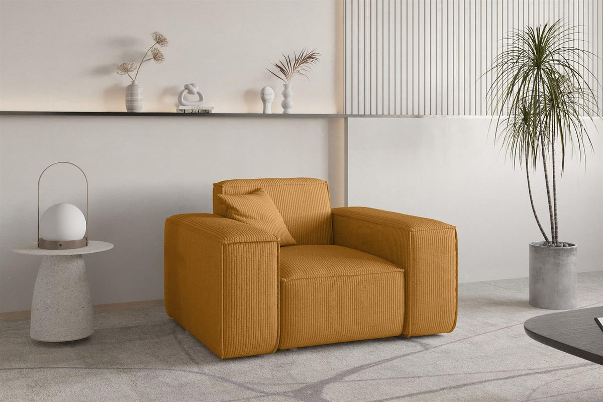 SESSEL Celes Premium Stoff Scala - Currygelb, Holzwerkstoff/Textil (121/73/88cm) - Fun Möbel