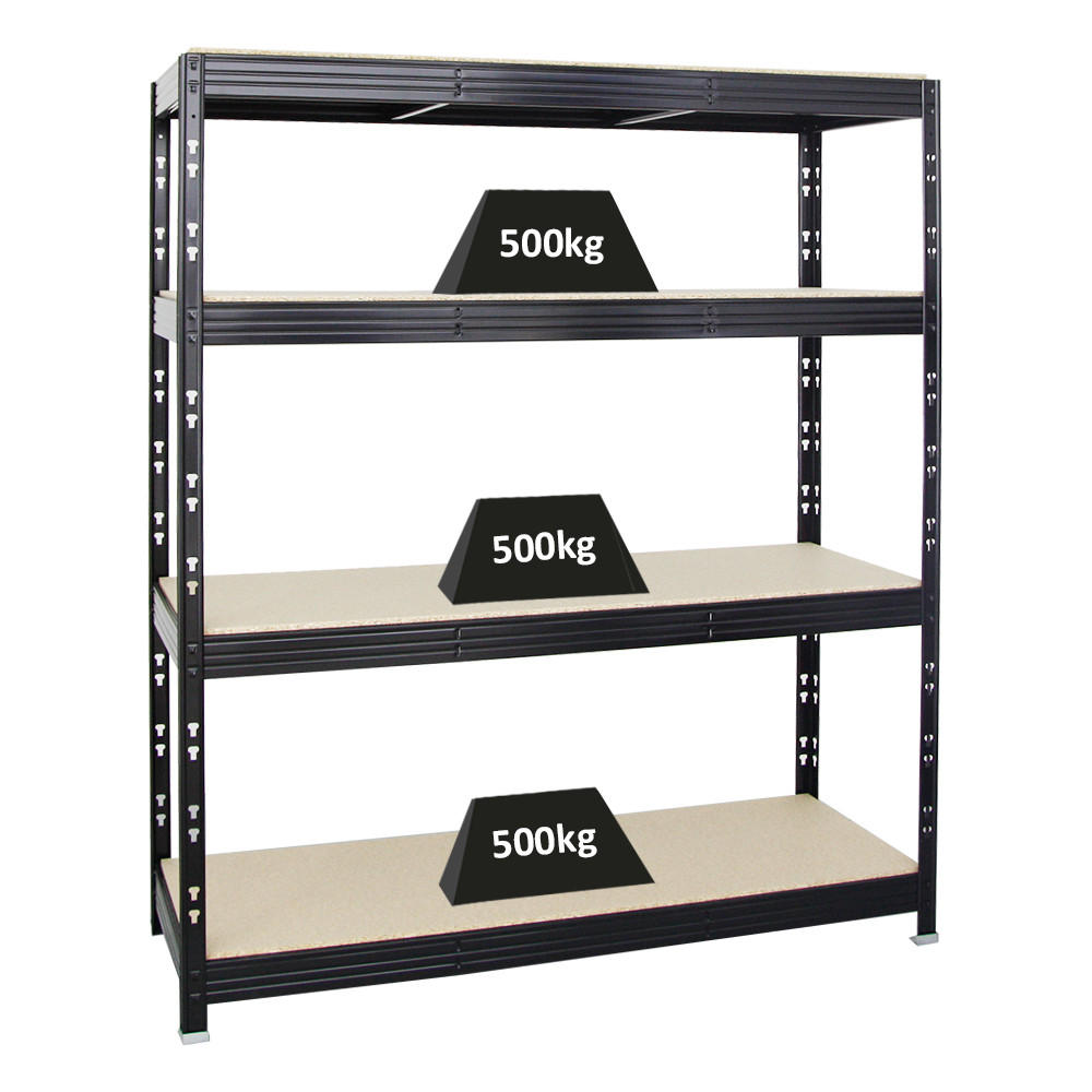 SCHWERLASTREGAL Rhino 180x160x60 cm 4 Spanplatten-Ebenen 16mm Fachlast 500 kg Schwarz - Schwarz, Metall (160/180/60cm) - PROREGAL