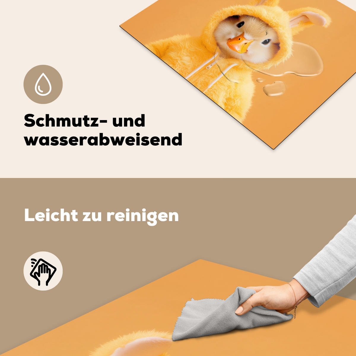 HERDABDECKPLATTE Osterhase - Kostüm - Ente Herdabdeckung Induktionsfeld 65x52 cm - Gelb, Kunststoff (65/52/0.2cm) - MuchoWow