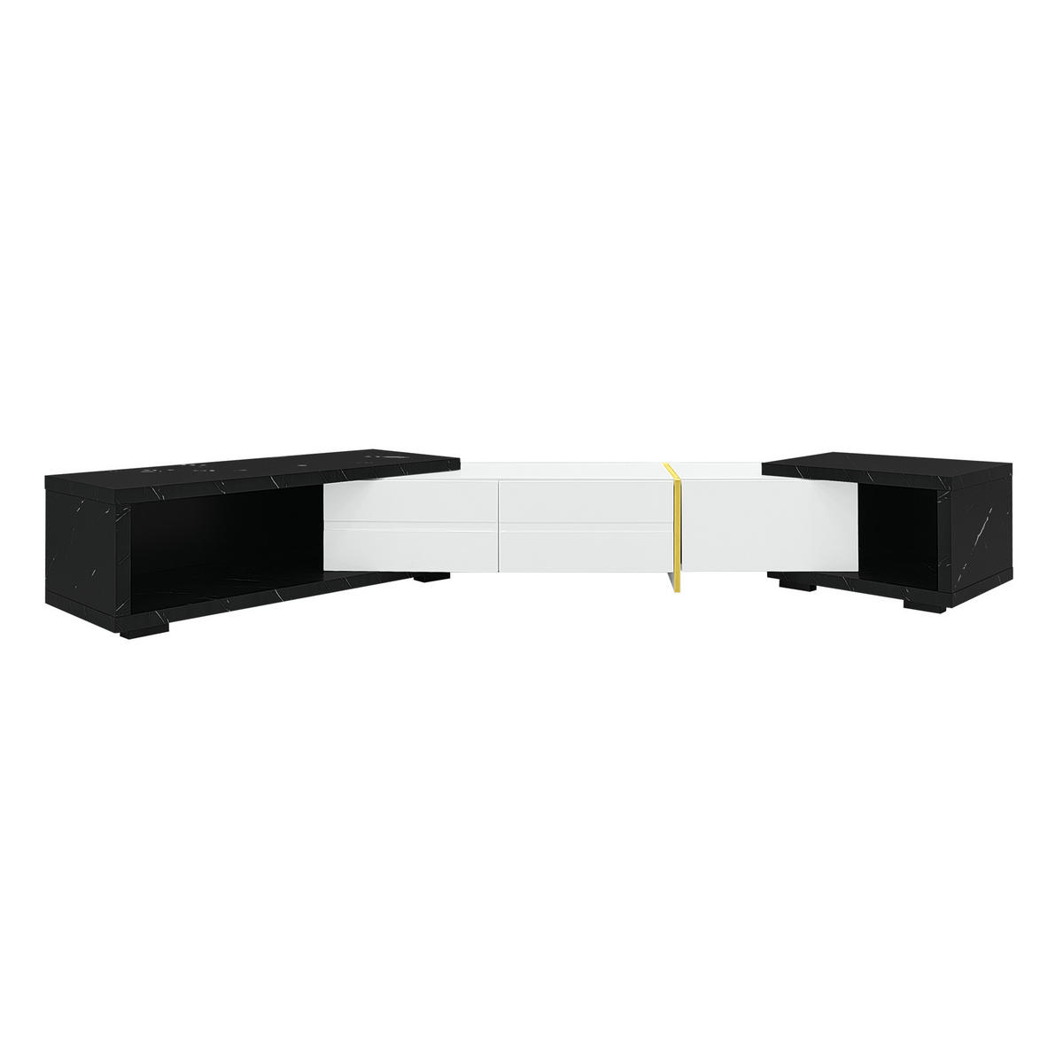 TV-SCHRANK aus MDF und Spanplatte 140-260x40x30 cm Weiß/Schwarz in Marmoroptik, drehbar und ausziehbar mit Stauraum - Weiß, Holzwerkstoff (260/30/40cm) - Modfu