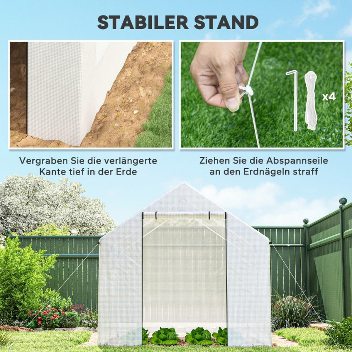 GEWÄCHSHAUS 3x2x2 m Folie 4 Fenster UV Schutz - Weiß, Metall (300/200/200cm) - Fortuna Lai