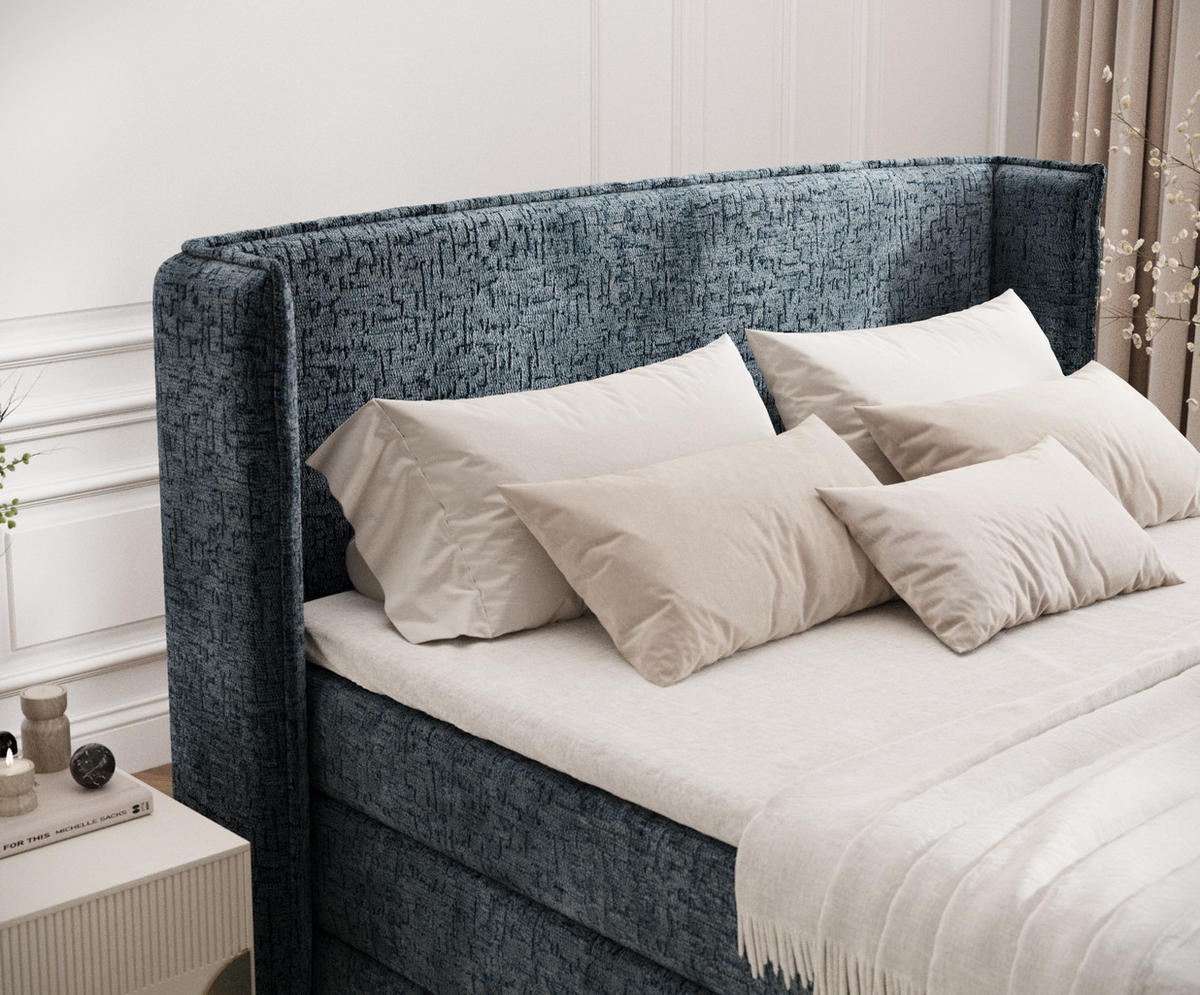 BOXSPRINGBETT Freeland Blau Grau 180/200 cm mit Matratze und Topper - Blaugrau/Schwarz, Holz/Holzwerkstoff (180/200cm) - Maison de Reve