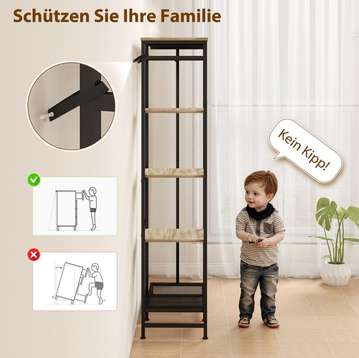 STANDGARDEROBE 100/35/156 cm mit Kleiderstange, Schuhablage und Ablage in Eiche - Eichefarben, Metall (100/156/35cm) - BEAOK
