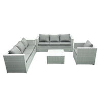 GARTENMÖBEL-SET mit Kissen Polyrattan Hellgrau-Mix 7-Sitzer - Hellgrau/Grau, Glas/Kunststoff - Fimous