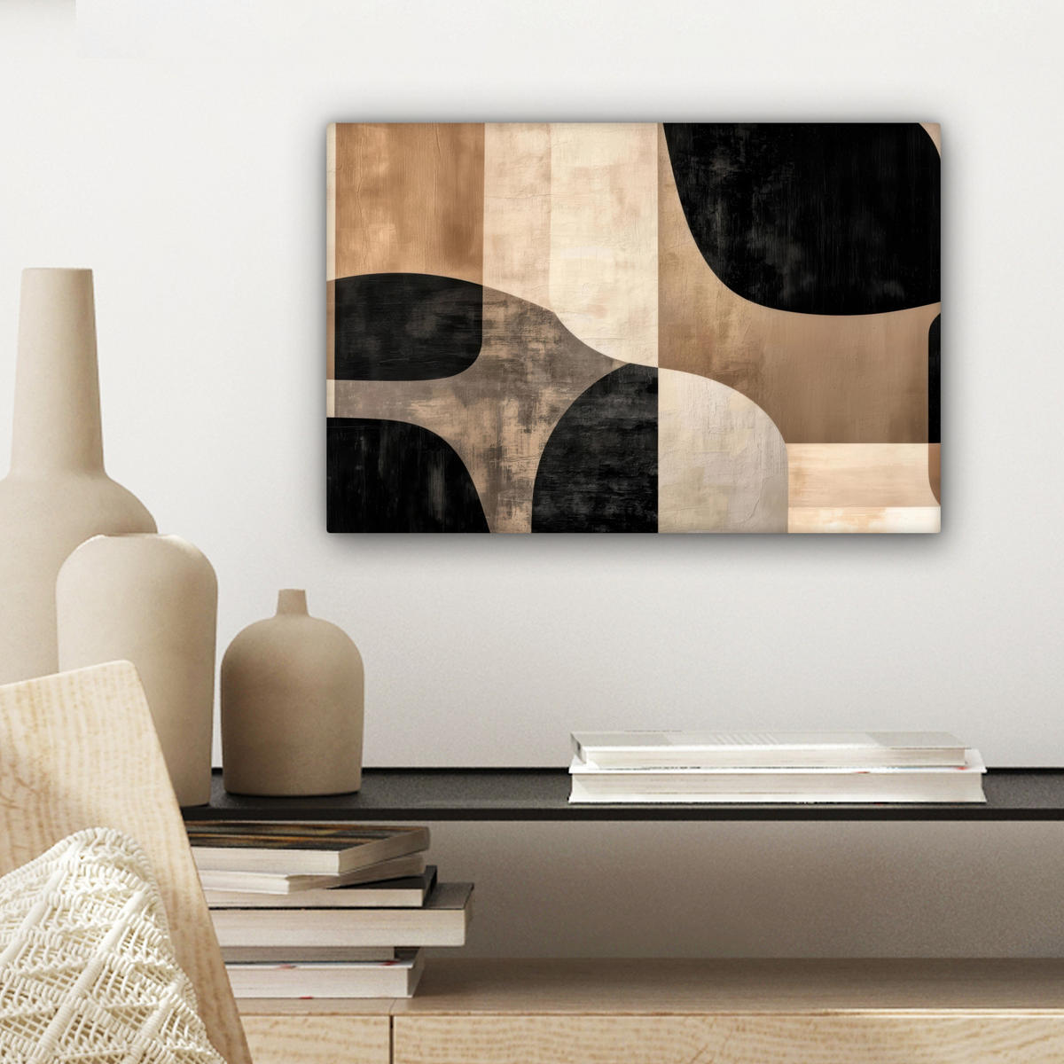 LEINWANDBILD Abstrakt - Flugzeuge - Schwarz - Rund Deko Schlafzimmer 30x20 cm - Beige, Textil (30/20cm) - MuchoWow