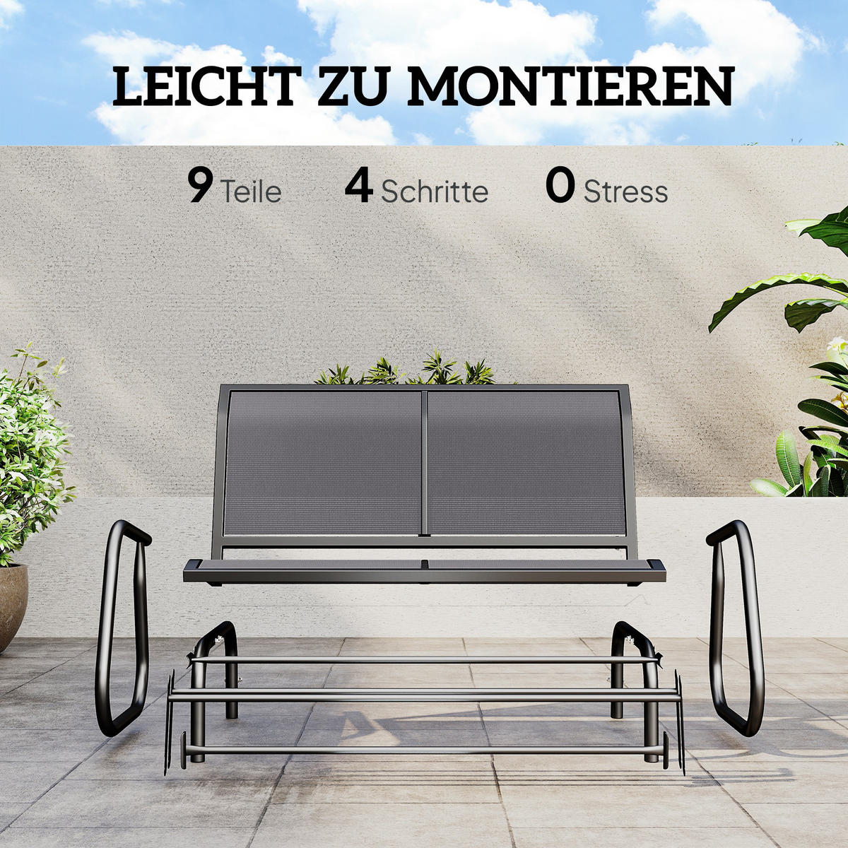 SCHAUKELSTUHL, 2-Sitzer, Metall, Grau, 120 x 70 x 85 cm - Grau, Metall (70/85/120cm) - Outsunny