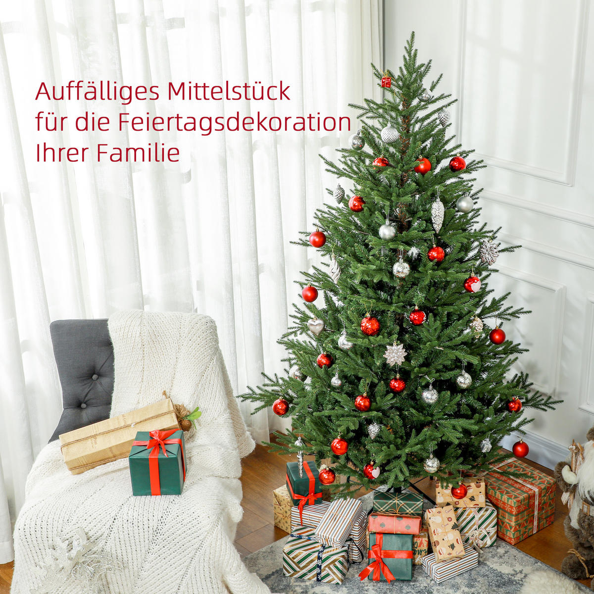 KÜNSTLICHER Weihnachtsbaum, 183 cm Christbaum mit 2380 Spitzen, Metallständer - Grün, Kunststoff (183cm) - HOMCOM