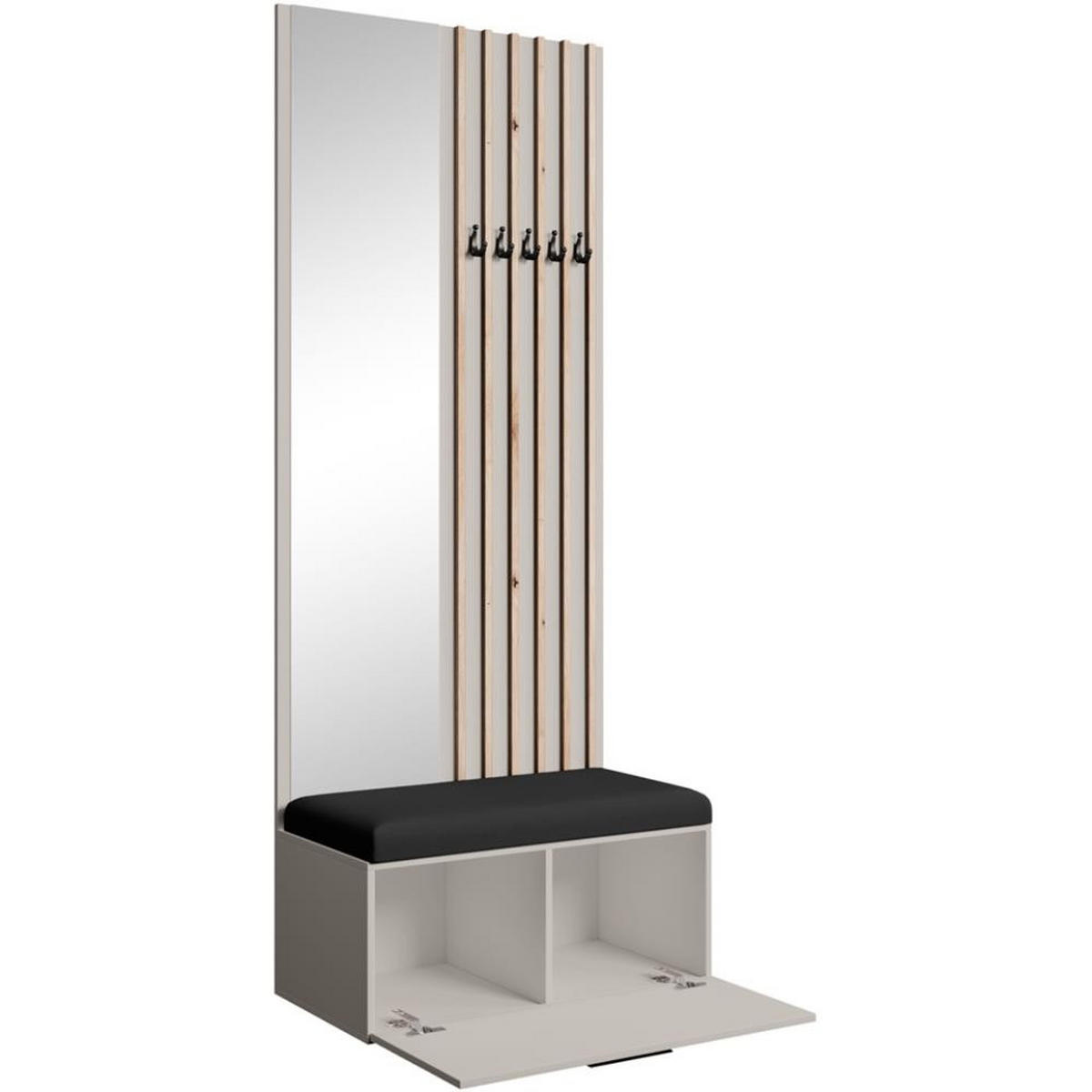 GARDEROBE Margaret II 81/203/43 mit Lamellen und Spiegel - Kaschmir/Schwarz, Holzwerkstoff/Kunststoff (81/203/43cm) - Beautysofa