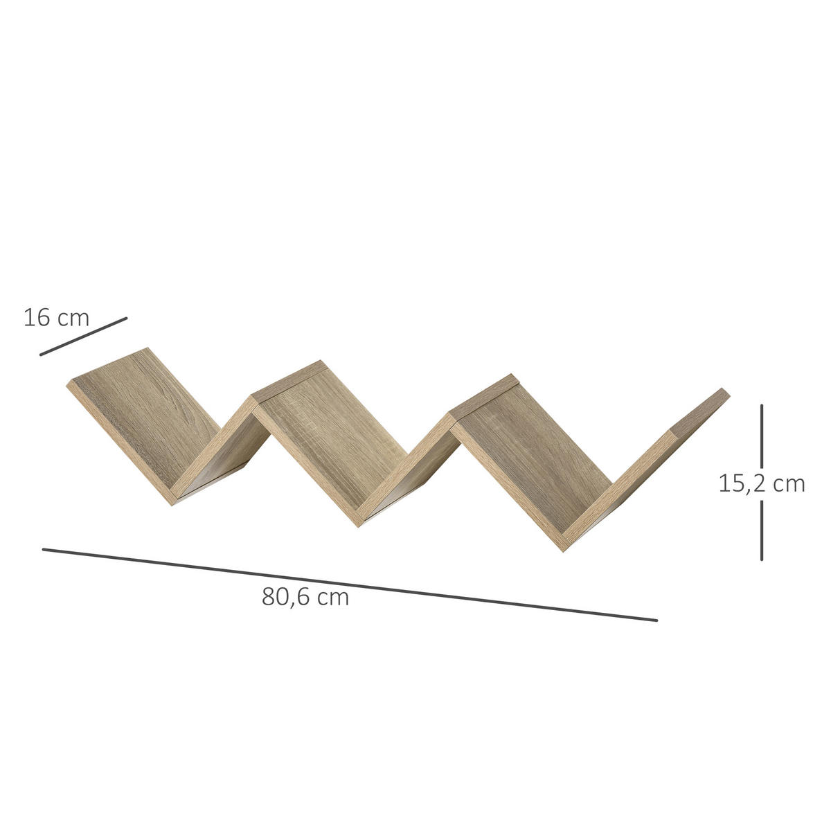 WANDBOARD DE-15467 80/16/15 cm, inkl. Befestigungskit Heller Eiche - Beige, Holzwerkstoff (16/15/80cm) - ComfortXL