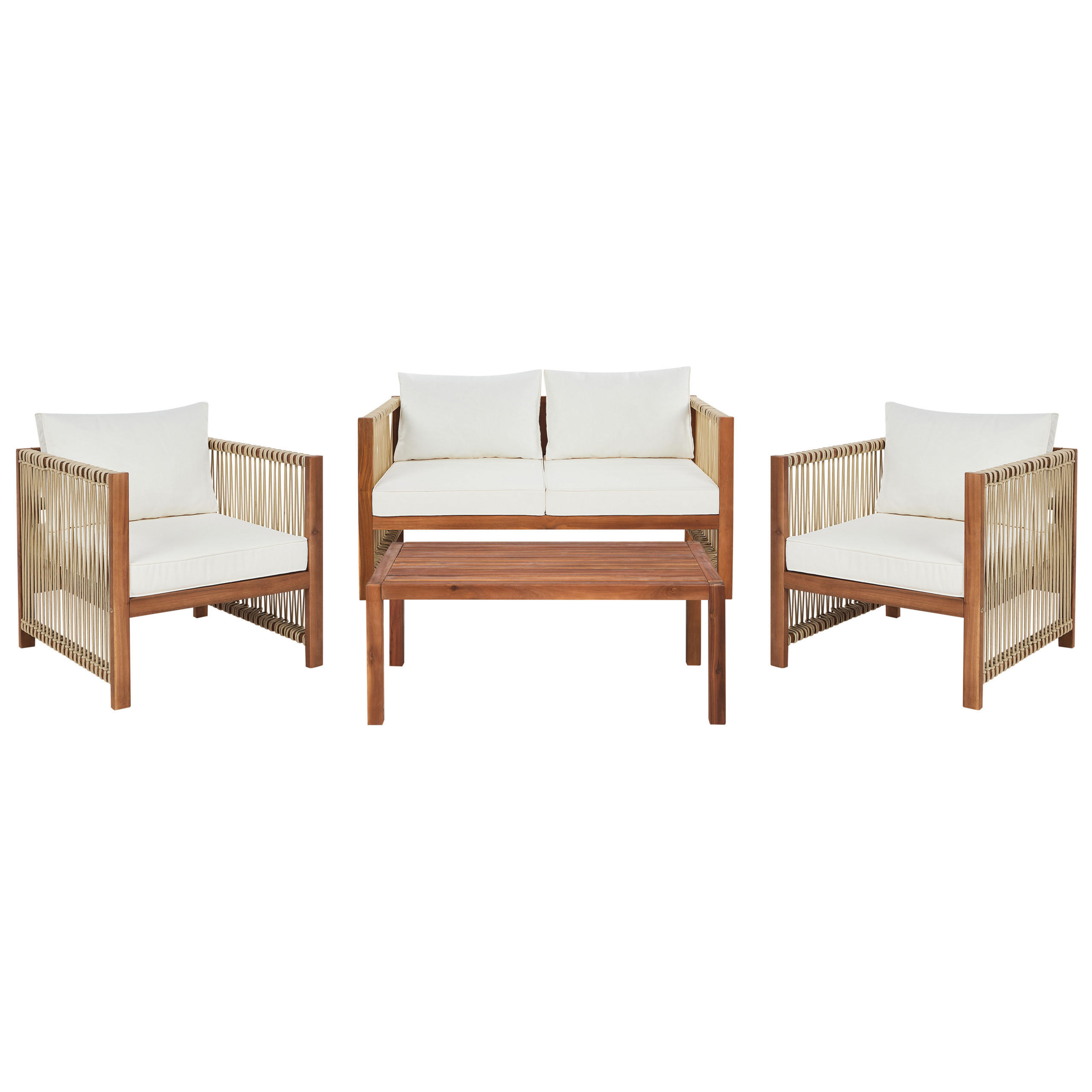 4-SITZER LOUNGE SET Akazienholz Beige Antria - Hellbraun/Beige, Holz - Beliani