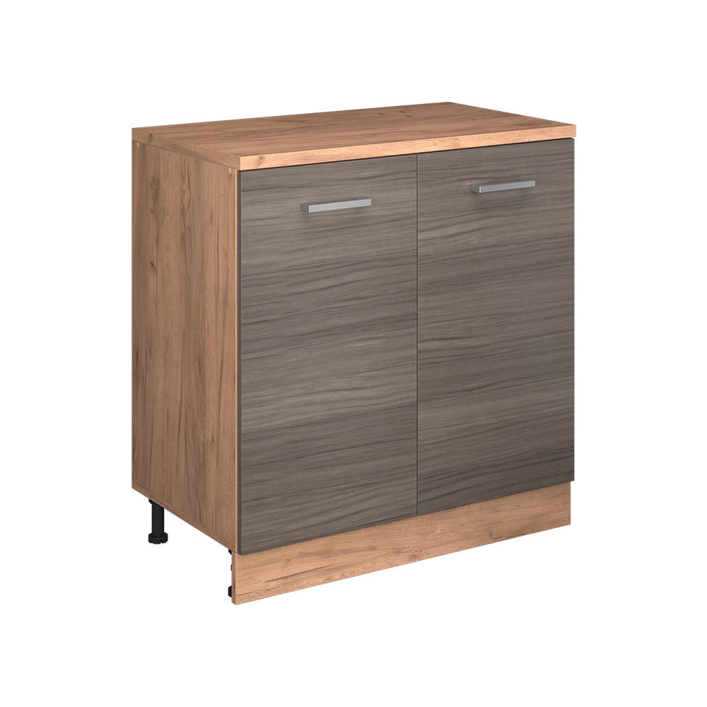 KUHINJSKA OMARA ZA POŠEVNE STREHE R-Line, Žlahtna siva, 80 cm brez naklona z 2 vrati - siva/medeni hrast, leseni material (80/83.8/46cm) - Vicco