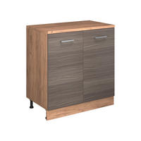 KUHINJSKA OMARA ZA POŠEVNE STREHE R-Line, Žlahtna siva, 80 cm brez naklona z 2 vrati - siva/medeni hrast, leseni material (80/83.8/46cm) - Vicco