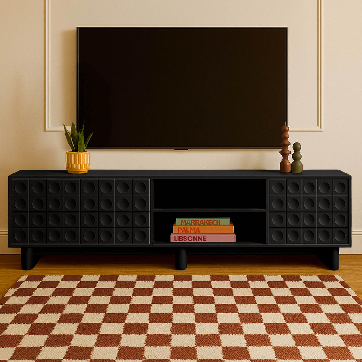 TV-SCHRANK, Schwarz - Schwarz, Holz (40/58/200cm) - Oviala